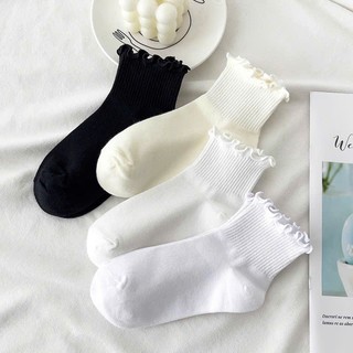 Set 10 Đôi Tất Nữ Cổ Ngắn Bo Chun Xếp Viền Đáng Yêu – Vớ Cotton Co Giãn Thoáng Khí, Dễ Phối Đồ
