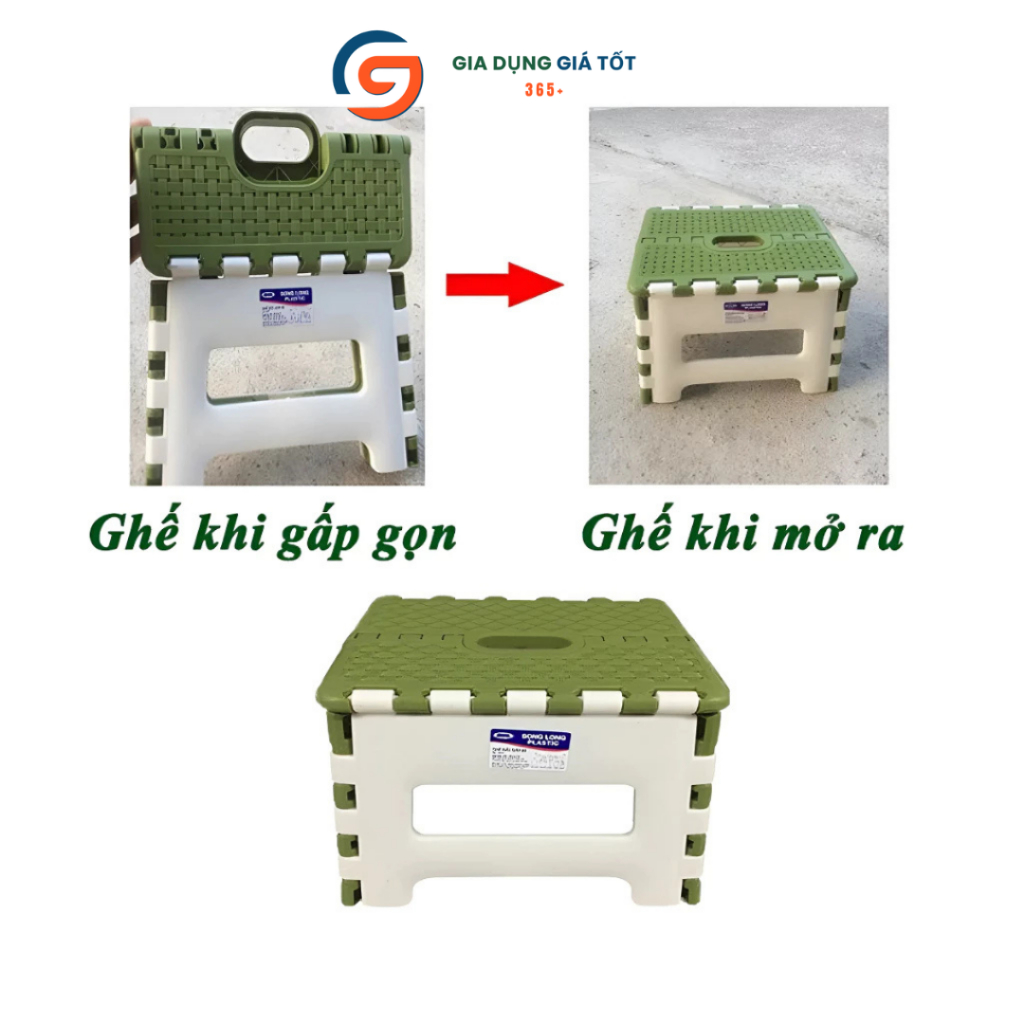 Ghế nhựa gấp gọn Song Long nhiều màu - ghế đẩu gấp mini chịu lực, tiện lợi cho gia đình và dã ngoại