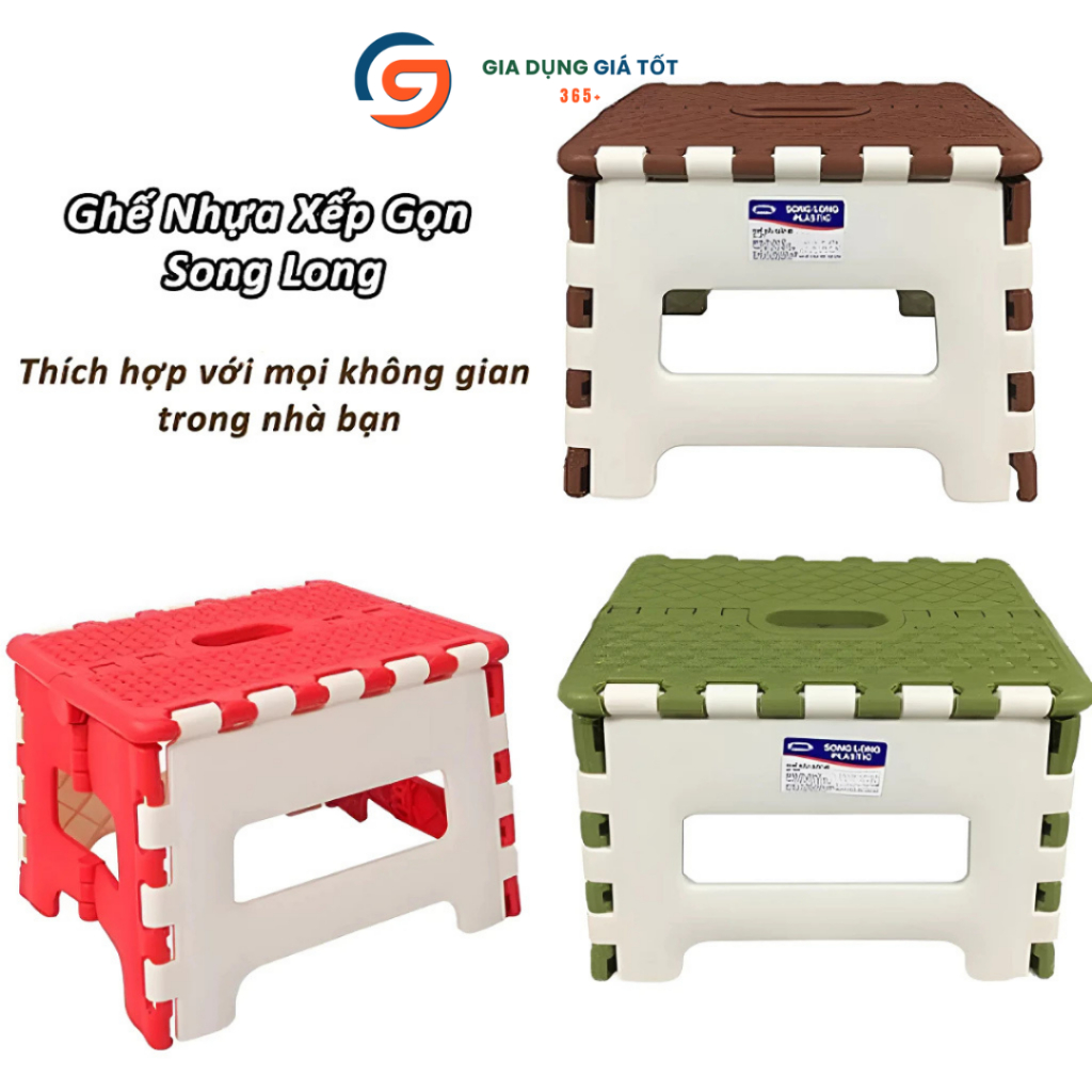Ghế nhựa gấp gọn Song Long nhiều màu - ghế đẩu gấp mini chịu lực, tiện lợi cho gia đình và dã ngoại