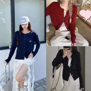 Áo cardigan mỏng nữ tay dài cổ tròn gọn nhẹ màu đen đỏ xanh dễ phối hàng ngày VANISA CT439
