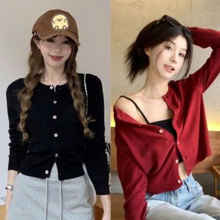 Áo khoác ngoài nữ dáng ngắn đơn giản cổ tròn dài tay màu đen đỏ xanh nhẹ nhàng VANISA CT439