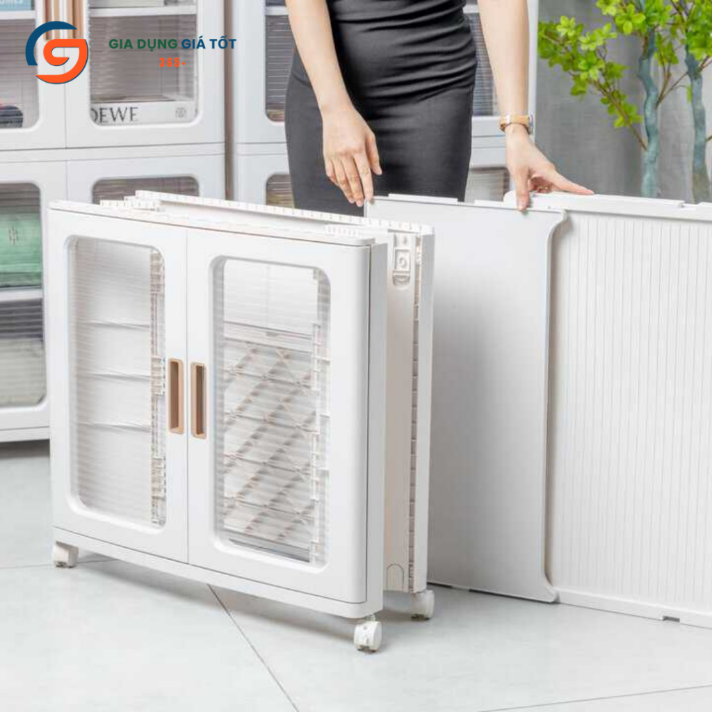 Tủ nhựa gấp gọn Song Long, tủ đựng quần áo đa năng có bánh xe, tủ nhựa nhiều ngăn đựng đồ gia đình