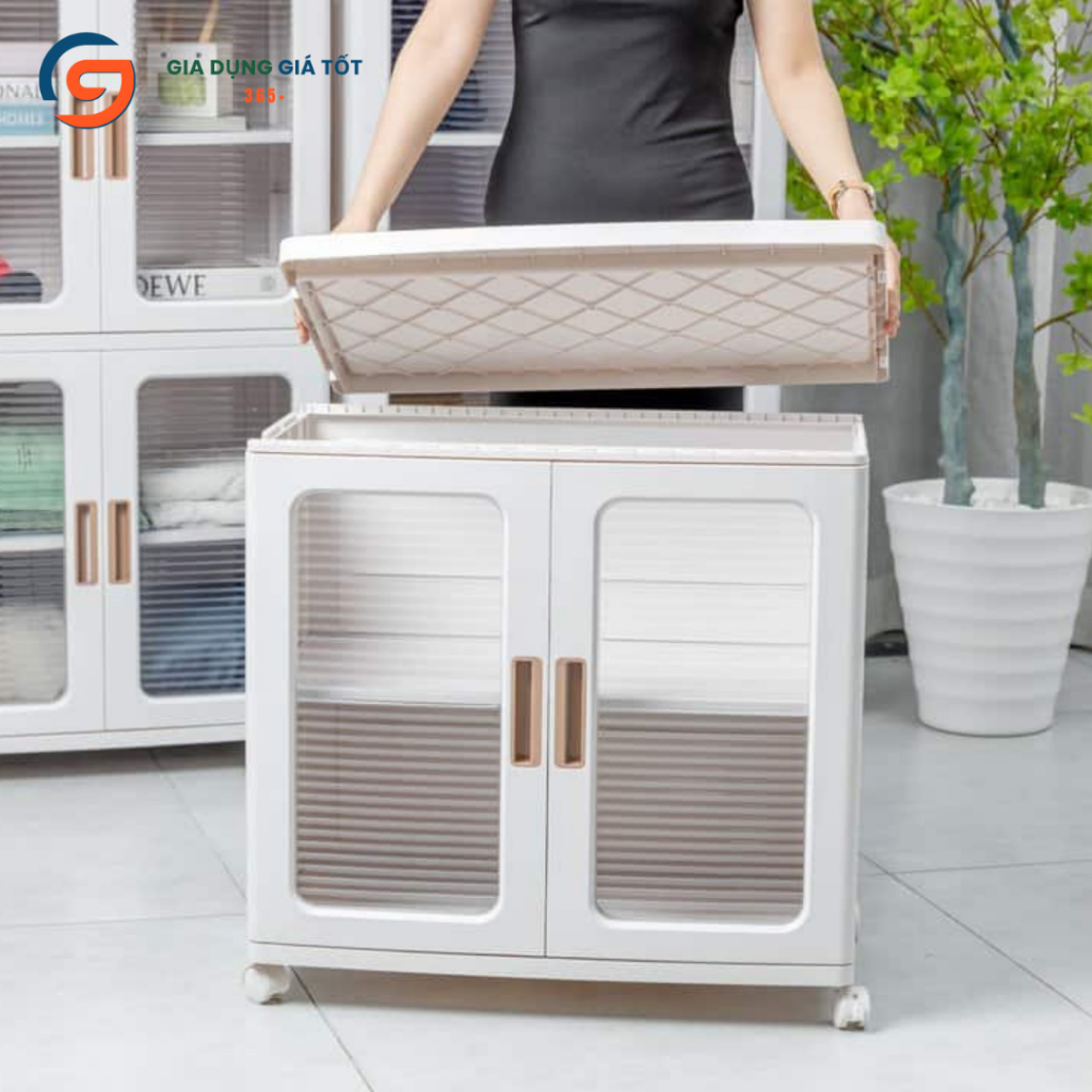 Tủ nhựa gấp gọn Song Long, tủ đựng quần áo đa năng có bánh xe, tủ nhựa nhiều ngăn đựng đồ gia đình