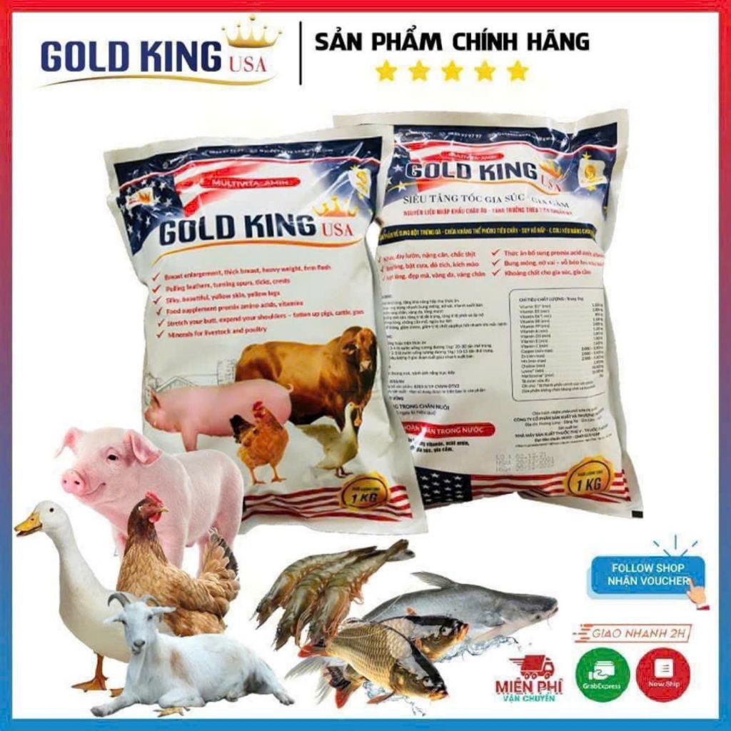 COMBO 3KG SIÊU VỖ BÉO GOLDKING USA , VỖ BÉO SIÊU TỐC CHO GIA SÚC - GIA CẦM