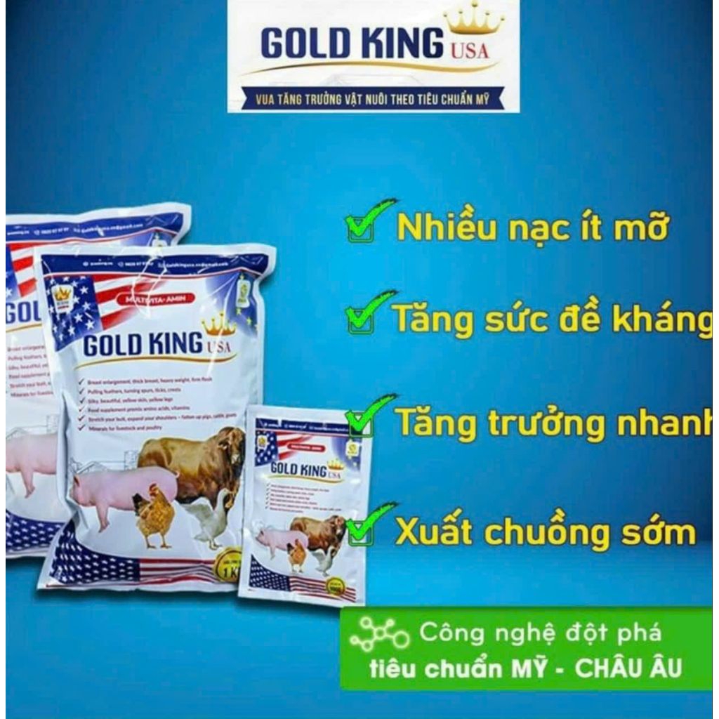 5 GÓI LẺ 100G SIÊU VỖ BÉO GOLDKING USA , VỖ BÉO SIÊU TỐC CHO GIA SÚC - GIA CẦM