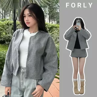 Áo Khoác Dạ Nữ FORLY STUDIO Áo Khoác Phối Viền Tay Dáng Ngắn Croptop Mùa Thu Đông T007