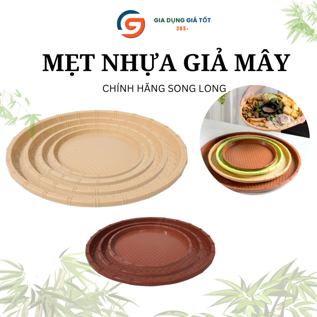 Mẹt nhựa giả mây Song Long - đĩa mẹt tròn đựng đồ ăn, hải sản, sushi, trái cây, đồ nướng