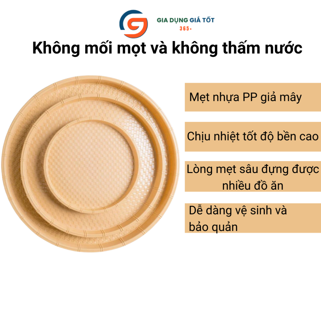Mẹt nhựa giả mây Song Long - đĩa mẹt tròn đựng đồ ăn, hải sản, sushi, trái cây, đồ nướng