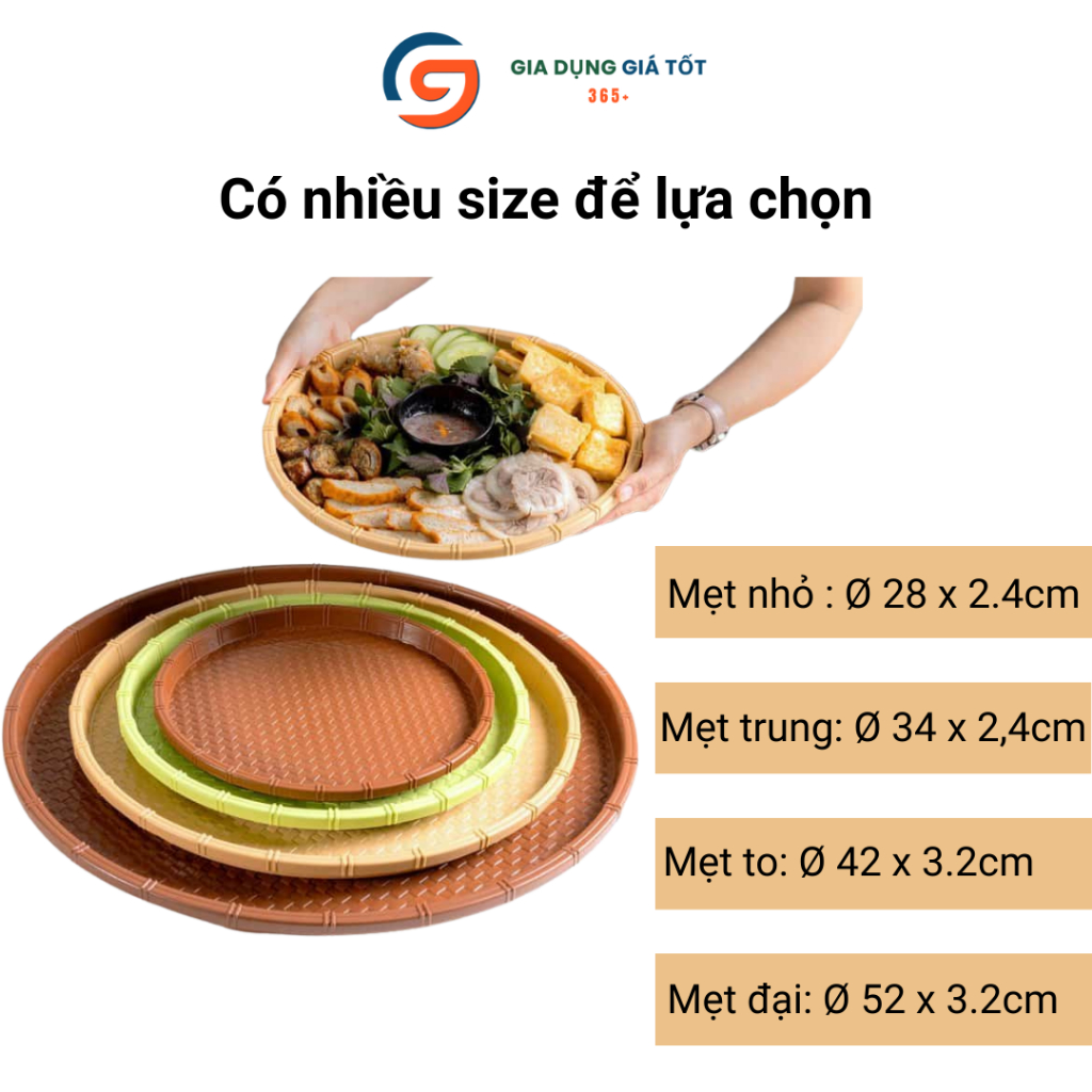 Mẹt nhựa giả mây Song Long - đĩa mẹt tròn đựng đồ ăn, hải sản, sushi, trái cây, đồ nướng
