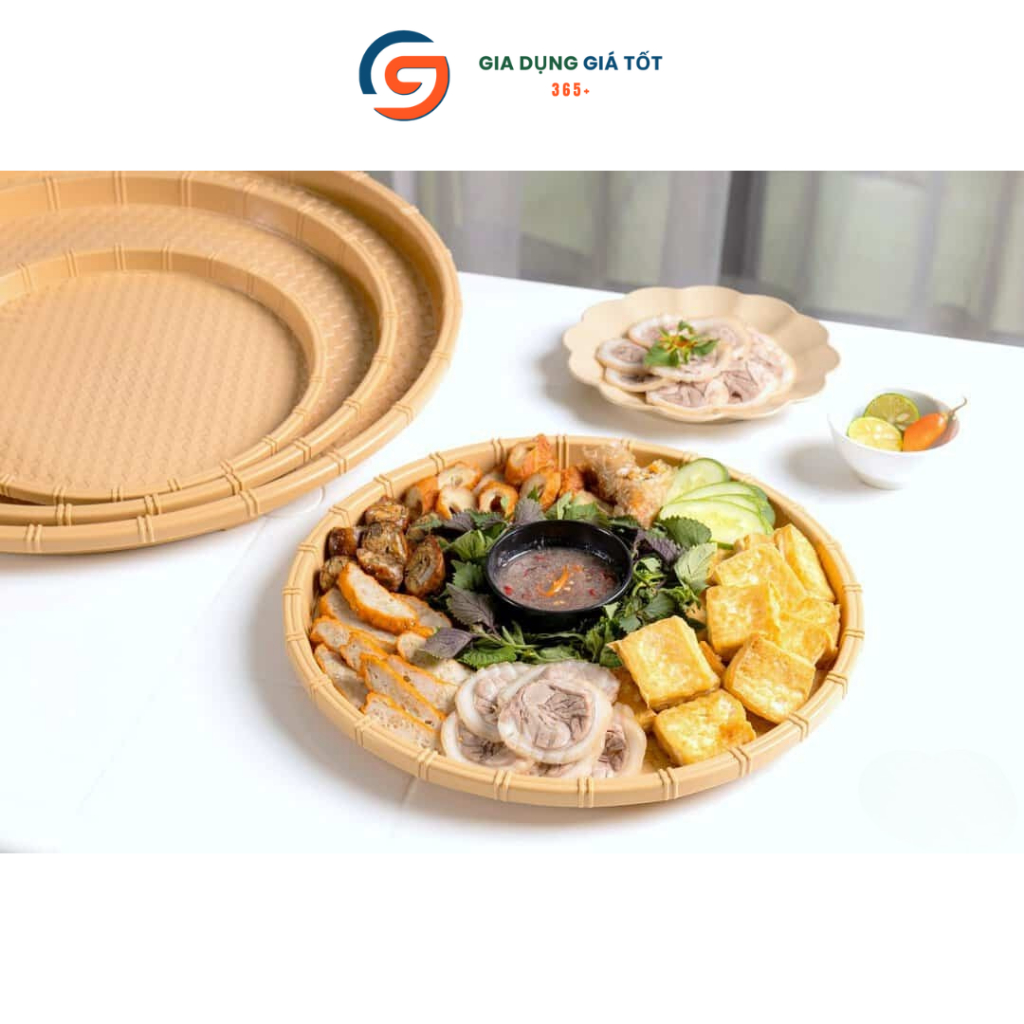Mẹt nhựa giả mây Song Long - đĩa mẹt tròn đựng đồ ăn, hải sản, sushi, trái cây, đồ nướng