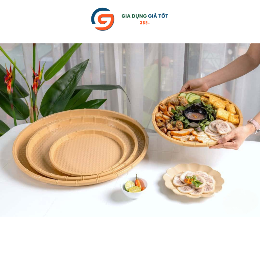 Mẹt nhựa giả mây Song Long - đĩa mẹt tròn đựng đồ ăn, hải sản, sushi, trái cây, đồ nướng