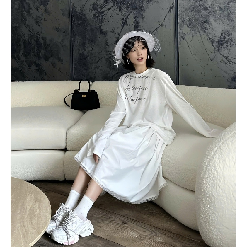 MẪU MỚI Áo thun nữ tay dài Trắng in chữ JULY FASHION, Áo thun dài tay dáng rộng, chất thun xượt mềm mịn, không xù lông