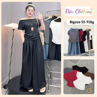 Set Đồ Nữ Bigsize Áo Lệch Vai Kèm Quần Đũi Ống Rộng Thanh Lịch Form Basic (A284+Q564)