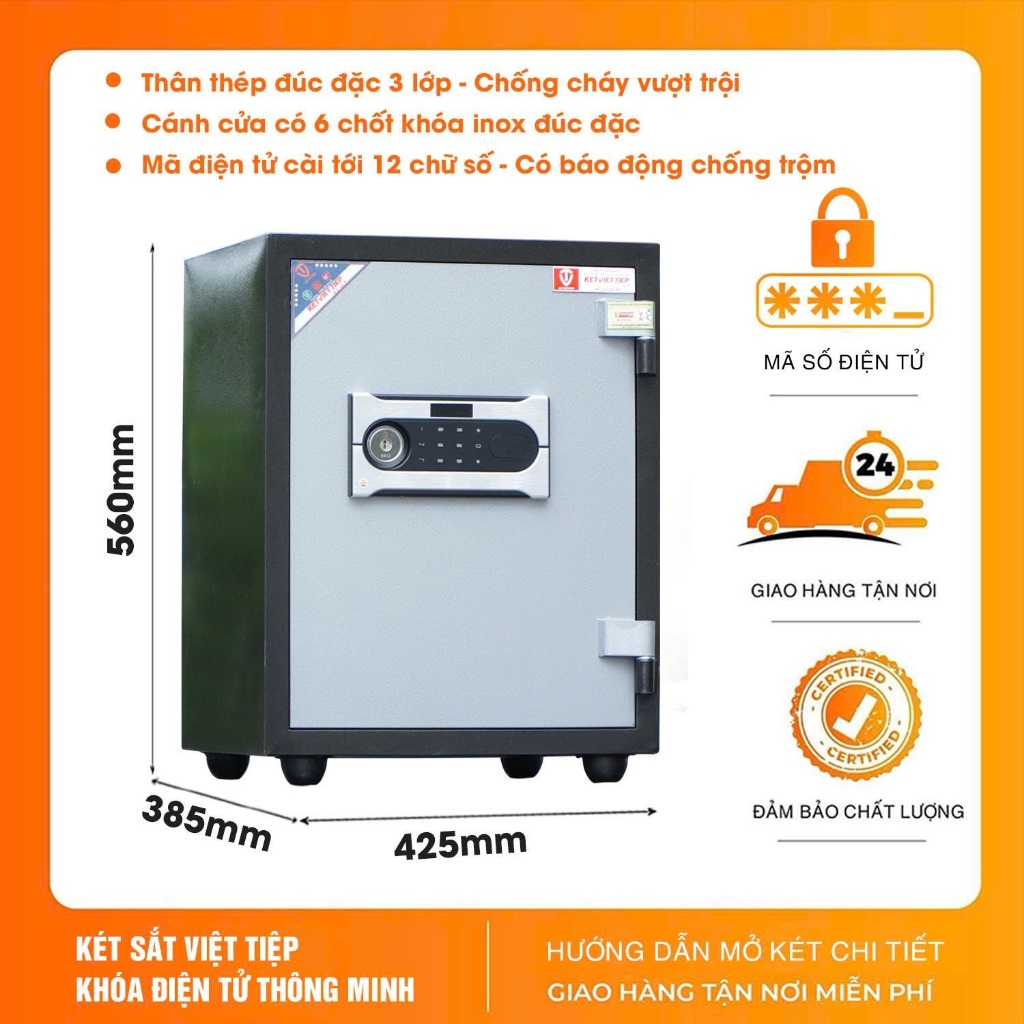 Két sắt Việt Tiệp KCC41 khóa điện tử chống cháy có báo động thân thép đúc đặc 60kg freeship