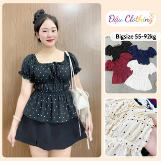 Áo Babydoll Bigsize Nữ Tay Phồng Dễ Thương Vạt Xòe Nhún Eo Tôn Dáng Hottrend A282