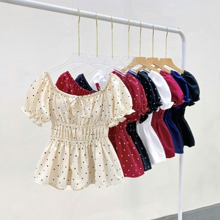 Áo Babydoll Bigsize Nữ Tay Phồng Dễ Thương Vạt Xòe Nhún Eo Tôn Dáng Hottrend A282
