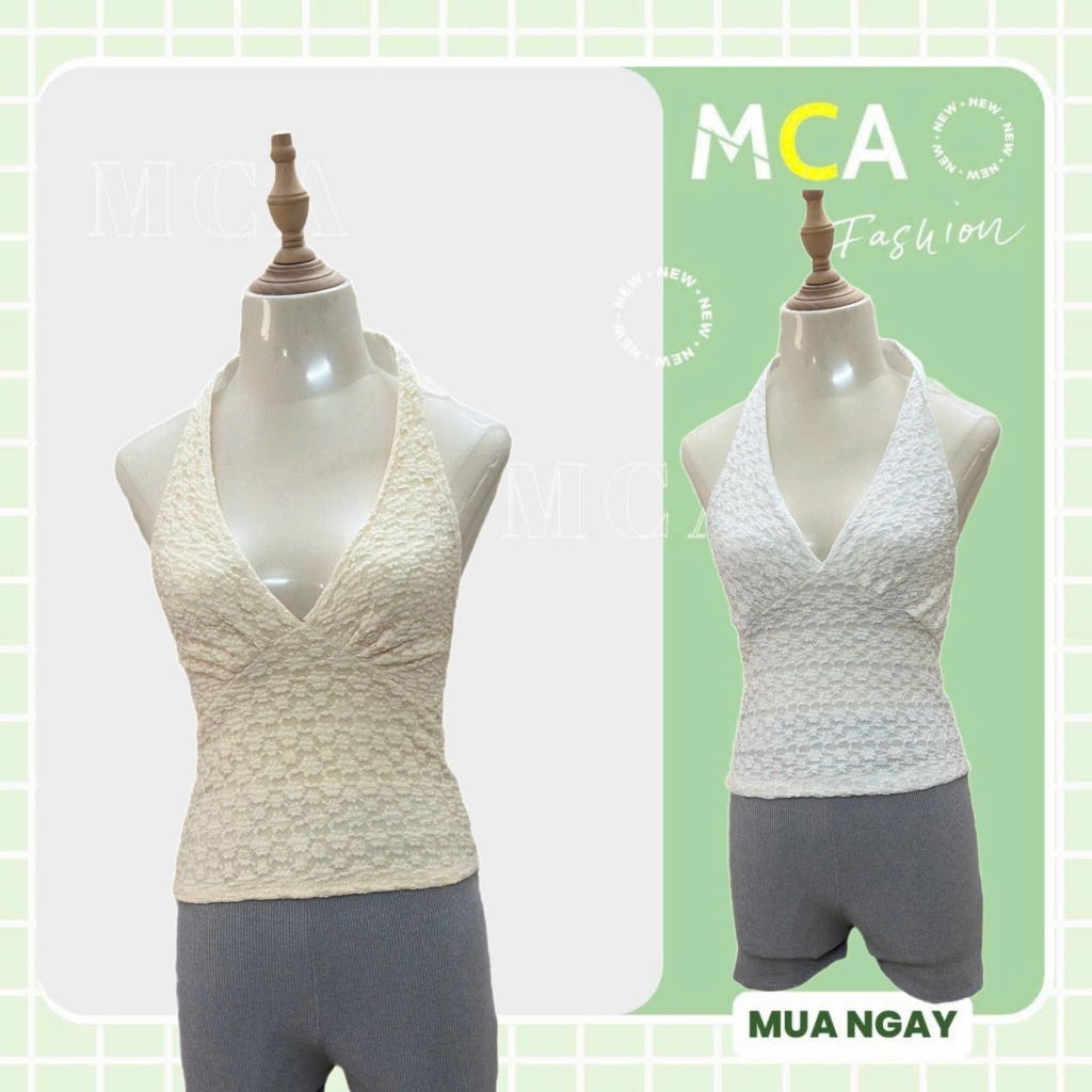 [ Video sp thực tế ] Áo kiểu cổ yếm ren hoa MCA cổ buộc dây dáng ôm A51365