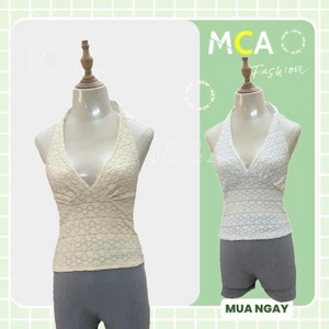 Áo kiểu cổ yếm ren hoa MCA cổ buộc dây dáng ôm A51365