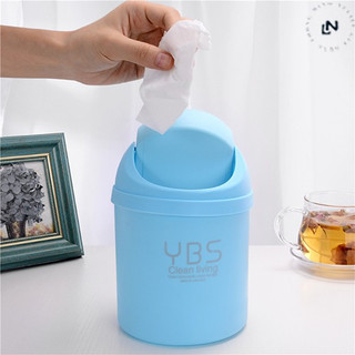 Thùng rác mini để bàn YBS, thùng rác nhựa có nắp đậy tiện lợi nhiều màu sắc, dùng cho văn phòng