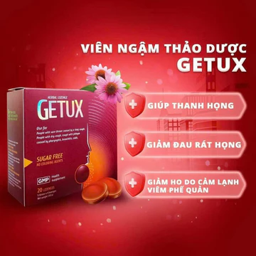 Kẹo Ngậm Ho Thảo Mộc Getux Hỗ trợ giảm ho, long đờm 5 vỉ x 4 viên