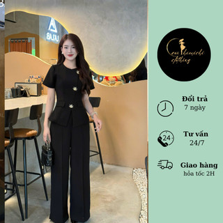 Set quần xuông mix áo tay cộc cách điệu Eva hamichi