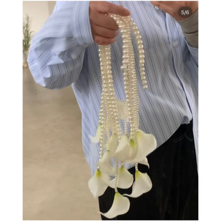 hoa cưới cầm tay cô dâu hạt trai nhân tạo và rum caosu Pearl 145