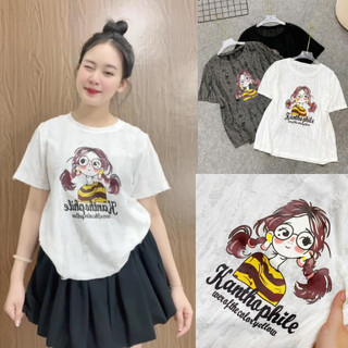 Áo Thun Bigsize Nữ Vải Xước Gân In Hình Dễ Thương Năng Động Mặc Mát Cho Chubby A287