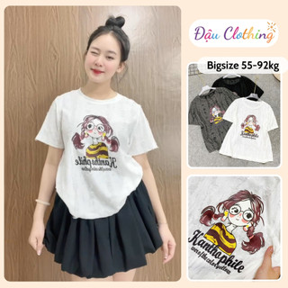 Áo Thun Bigsize Nữ Vải Xước Gân In Hình Cute Form Rộng Rãi, Thoáng Mát Mặc Đi Chơi Dạo Phố A287