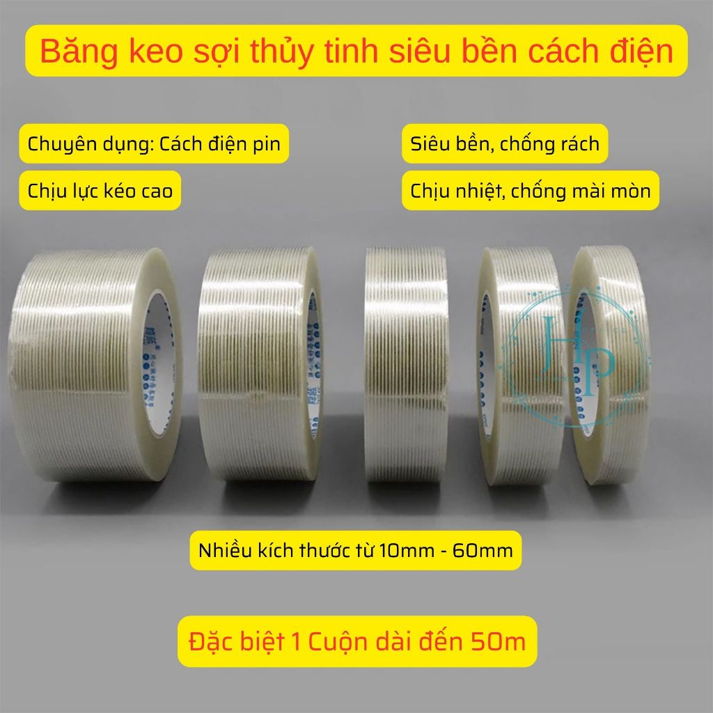 Băng Keo Sợi Thủy Tinh Siêu Bền Nhiều Kích Thước (10mm – 60mm) Dài 50m ...