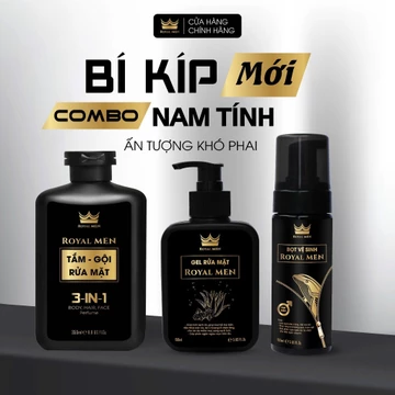 COMBO 3 SẢN PHẨM ROYALMEN NAM TÍNH MỚI - Sữa tắm gội, Gel rửa mặt, Bọt Vệ Sinh