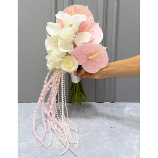 bó hoa cưới cầm tay cô dâu mix Hồng trắng Hồng môn