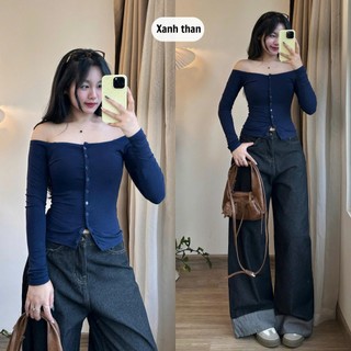 Áo Trễ Vai Dài Tay Nút Cài 247store Gợi Cảm & Thanh Lịch Chuẩn Trend Aotrevai0923