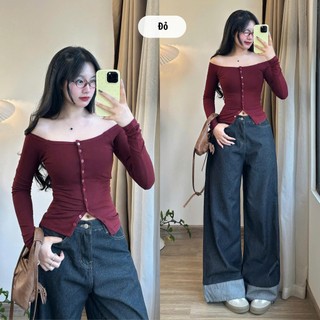Áo Trễ Vai Dài Tay Nút Cài 247store Gợi Cảm & Thanh Lịch Chuẩn Trend Aotrevai0923
