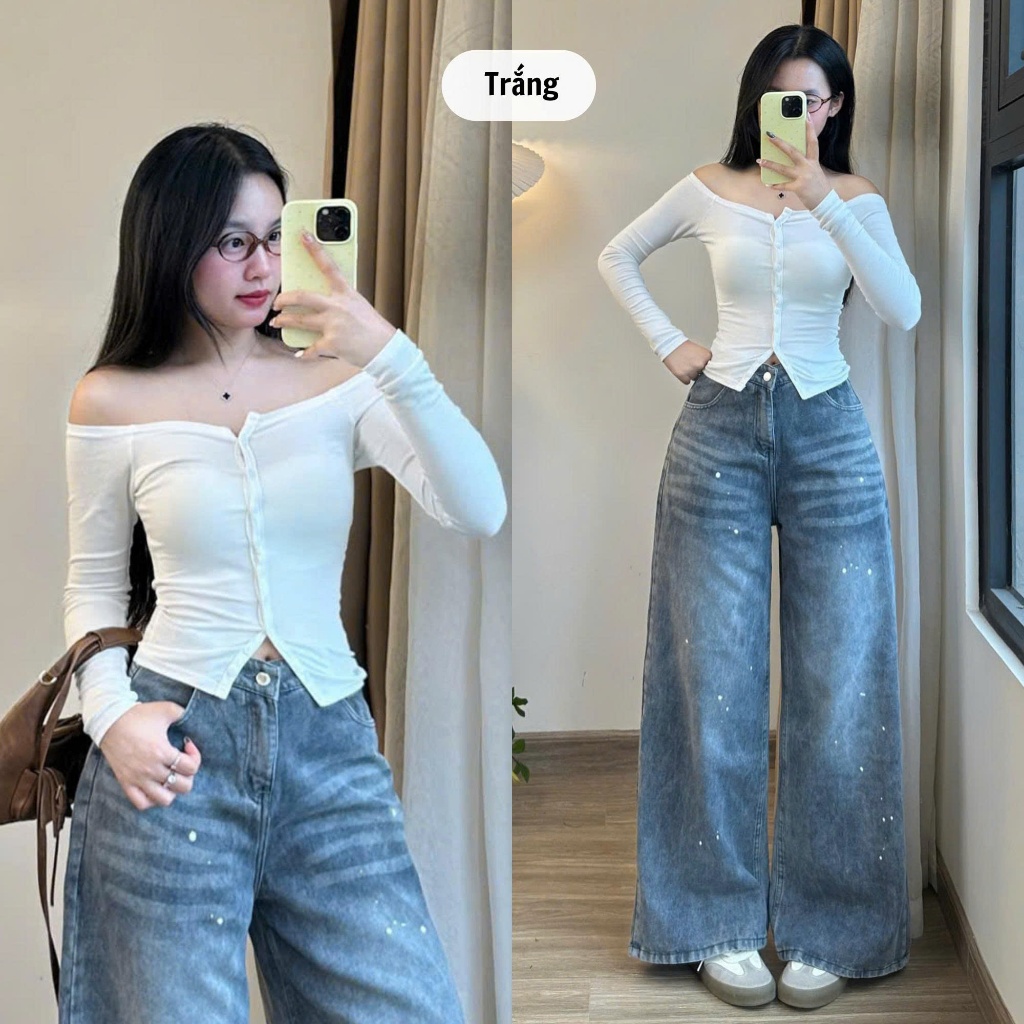 Áo  Thun Dài Tay Nút Cài Trễ Vai Gợi Cảm & Thanh Lịch Chuẩn Trend Thu Đông Joolate 0923 P9K7