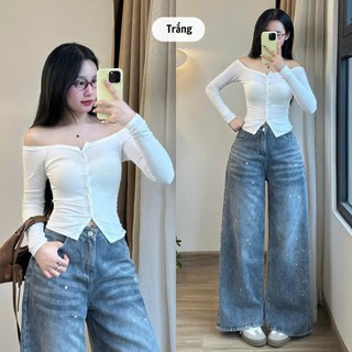Áo Trễ Vai Dài Tay Nút Cài 247store Gợi Cảm & Thanh Lịch Chuẩn Trend Aotrevai0923