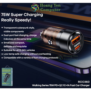 Tẩu Sạc Ô Tô Remax RCC360 75W 2 cổng ( USB & TypeC ) PD + QC - BH 12 Tháng - Hoàng Yến Computer