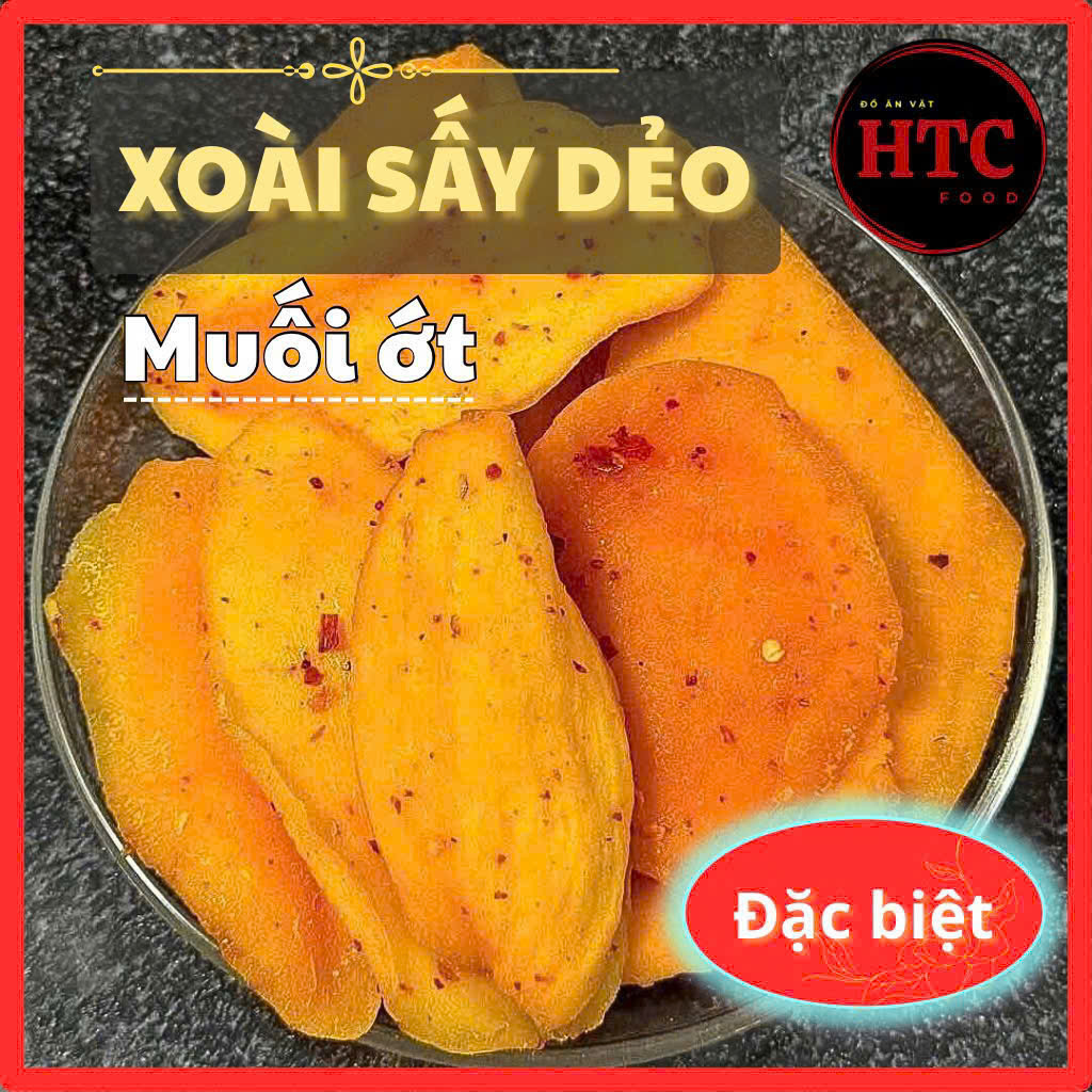 Xoài sấy dẻo muối ớt loại đặc biệt dẻo chua cay không xơ, trái cây sấy dẻo HTC Food, 200g/500g/1kg