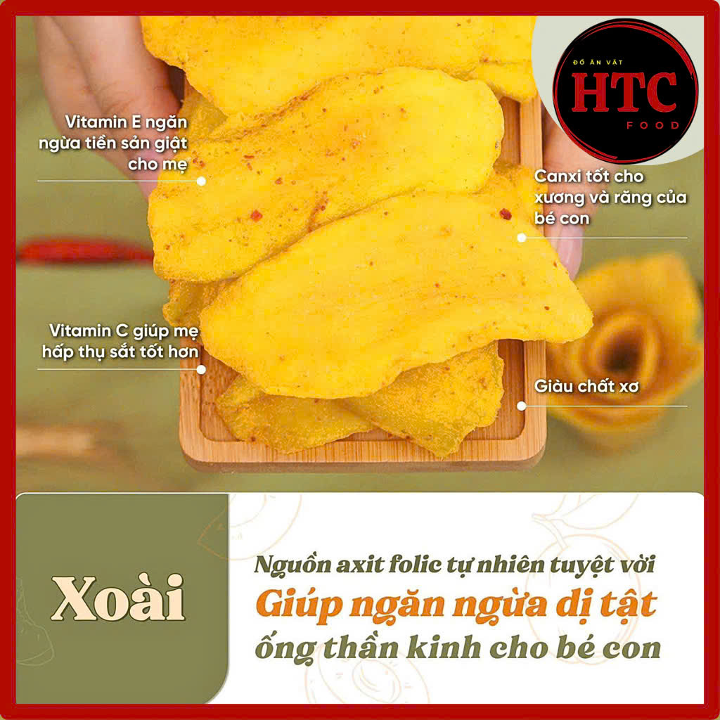 Xoài sấy dẻo muối ớt loại đặc biệt dẻo chua cay không xơ, trái cây sấy dẻo HTC Food, 200g/500g/1kg