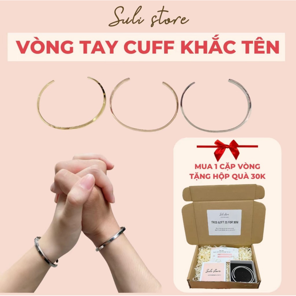 (LẺ 1 VÒNG) Vòng tay CUFF khắc tên mặt trong theo yêu cầu không rỉ Phụ Kiện