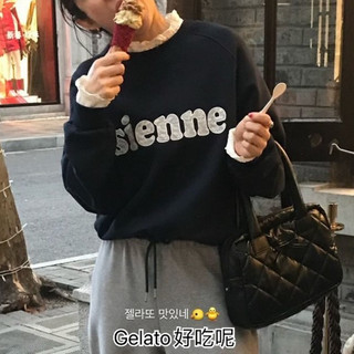 Hàn Quốc Đại học Sienne T Vòng cổ Mỹ Vintage thêu ren ren đặt đầu mà không có fleece top lỏng lẻo cô gái