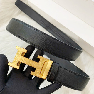 Thắt lưng da bò nguyên miếng dây nịt chữ h khóa tự động cao cấp bản dây 3,5cm