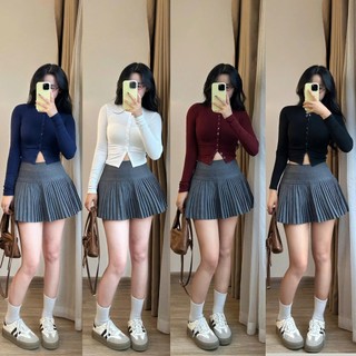 Áo Thun Tay Dài Ôm Body Nút Cài Trước 247store Áo Kiểu Basic Dễ Phối Cardigan Mùa Thu