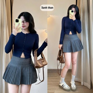 Áo Thun Tay Dài Ôm Body Nút Cài Trước 247store Áo Kiểu Basic Dễ Phối Cardigan Mùa Thu