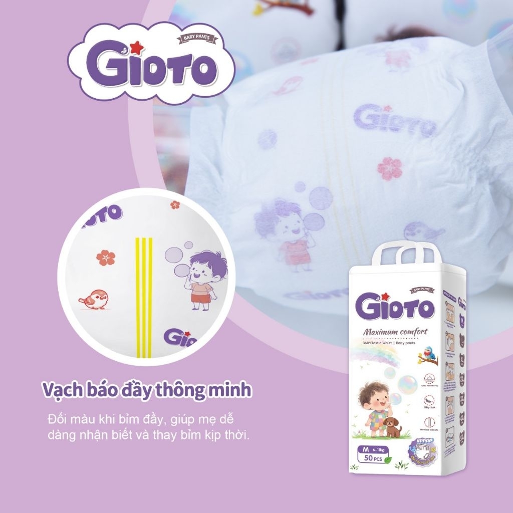 Tã Quần GIOTO phiên bản cải tiến, Form Bo Mông – Mềm – Thấm Tốt M-5XL, Bịch 50 Miếng