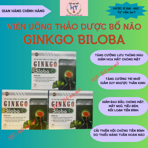 Viên thảo dược bổ não Ginkgo Biloba 60 v tăng cường lưu thông máu,giảm thiểu năng tuần hoàn não,rối loạn tiền đình