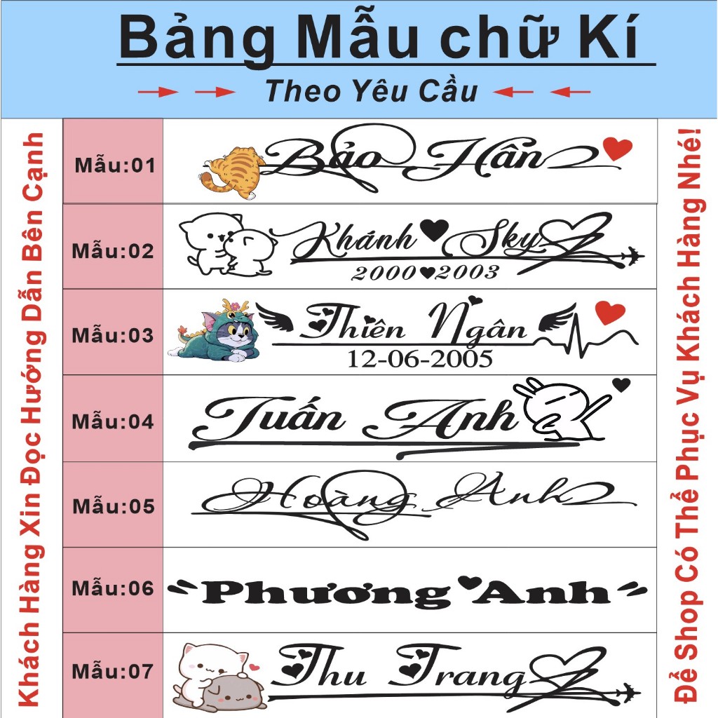 Tem tên theo yêu cầu, tem chữ ký dán xe máy, dán ô tô, mũ bảo hiểm, dán ...