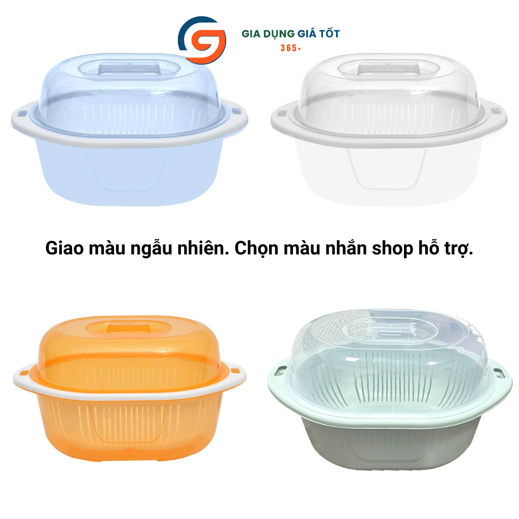 Bộ rổ chậu rửa rau 3 món Song Long có nắp đậy - nhựa dày, đa năng dễ dùng trong bếp