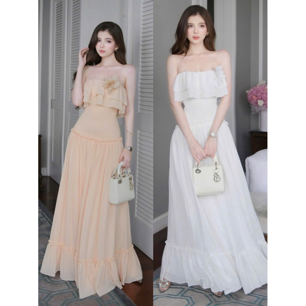 Đầm Maxi Ống Bèo Dài Kèm Hoa