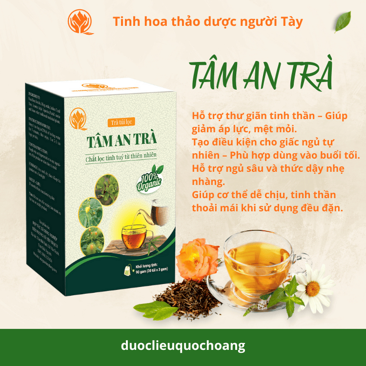 Tâm An Trà - Trà an thần túi lọc 8 vị lạc  tiên, đinh lăng hỗ trợ dể ngủ, ngủ ngon, sâu, an giấc