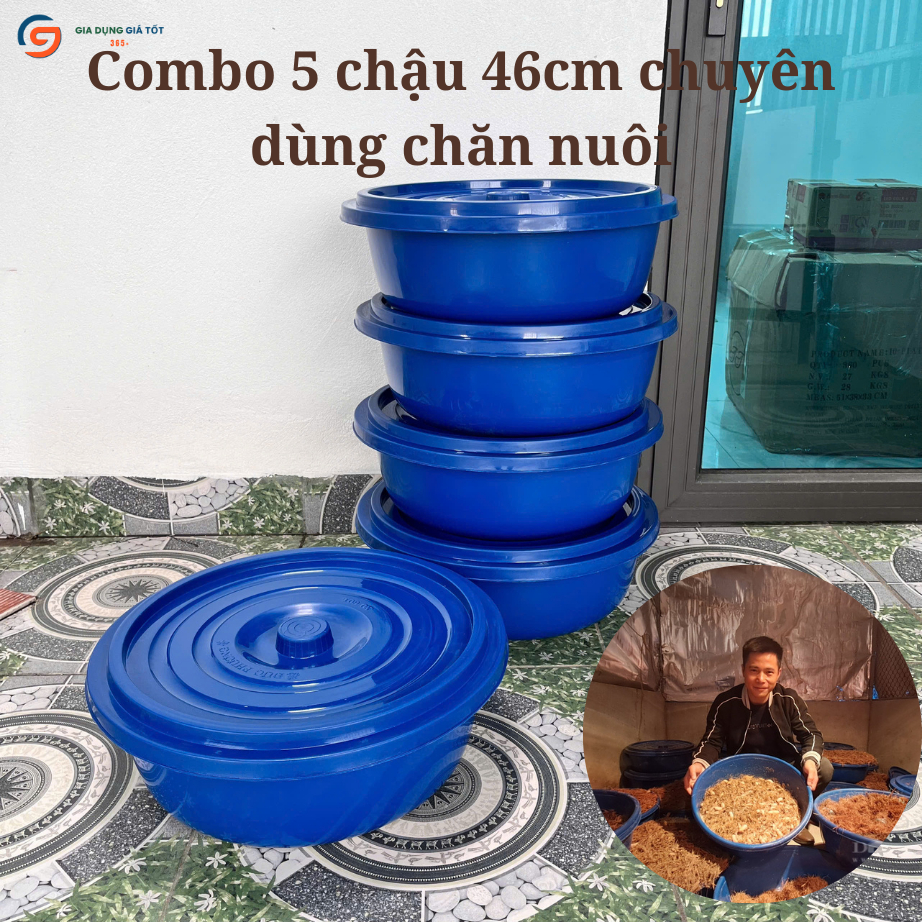 [Combo 5] chậu nhựa tròn nuôi đuông dừa - chậu nuôi trùn quế, gà vịt, cá, chăn nuôi gia súc gia cầm